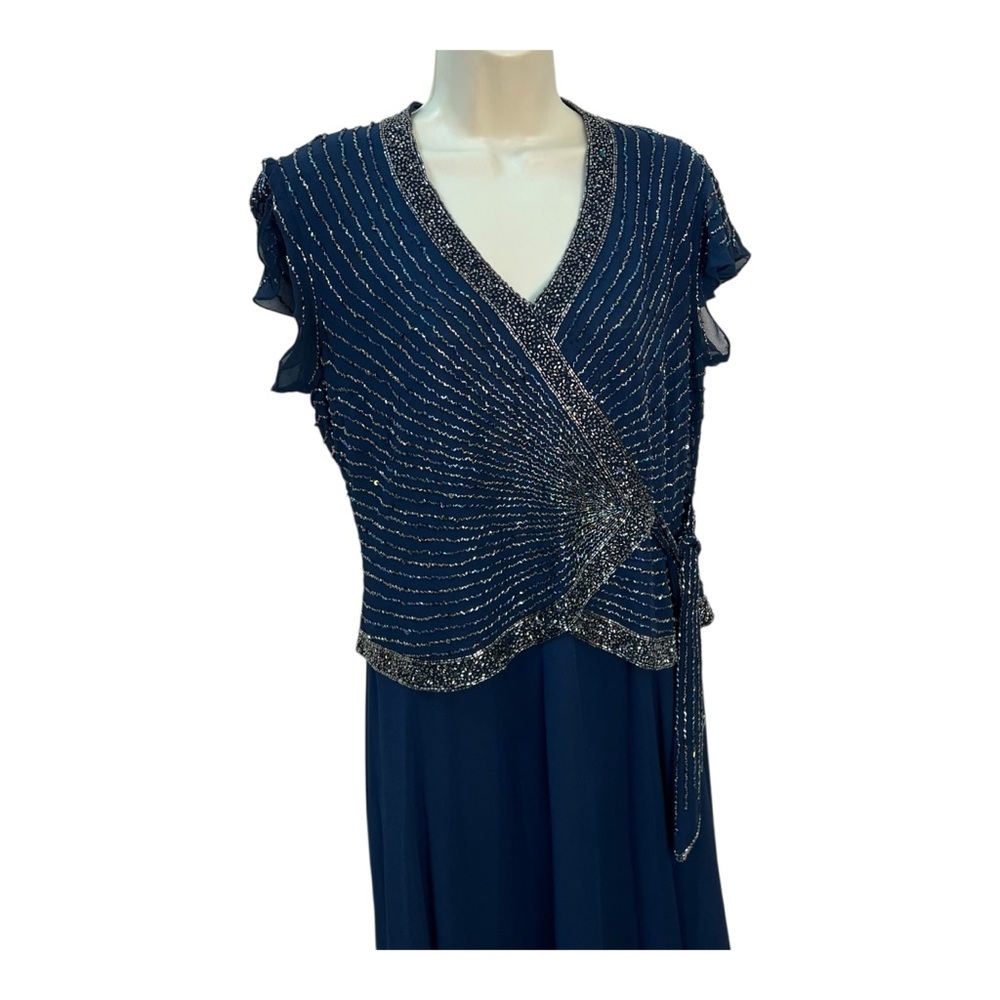 JKARA Elegant Navy Blue Beaded Formal Gown Mother of Bride Wedding Guest VTG - Picture 4 of 11